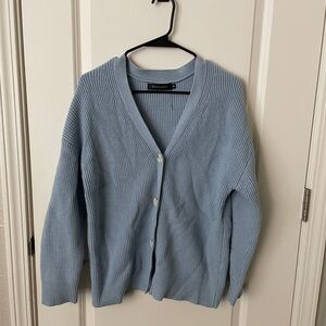 Blue V-Neck Button Cardigan Sweater